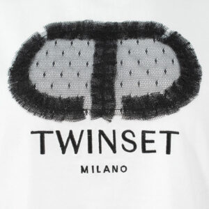 232TT240B_11152-02 Άσπρο T-Shirt Με Logo Τούλι twinset