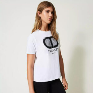 232TT240B_11152-mdl2 Άσπρο T-Shirt Με Logo Τούλι twinset