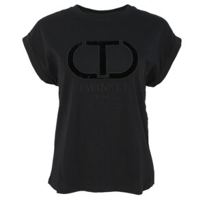 232TT240C_00006-00 Μαύρο T-Shirt Με Βελουτέ Logo twinset