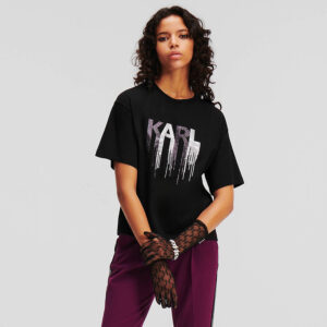 236W1714_999-mdl1 Μαύρο T-Shirt Με Logo Στρας KARL LAGERFELD