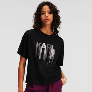 236W1714_999-mdl2 Μαύρο T-Shirt Με Logo Στρας KARL LAGERFELD