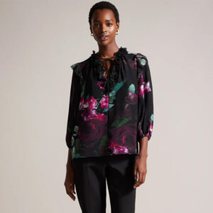 271275_BLK-mdl1 Faiziaa Μαύρη Φλοράλ Μπλούζα TED BAKER