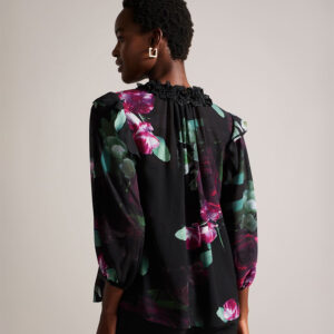 271275_BLK-mdl3 Faiziaa Μαύρη Φλοράλ Μπλούζα TED BAKER