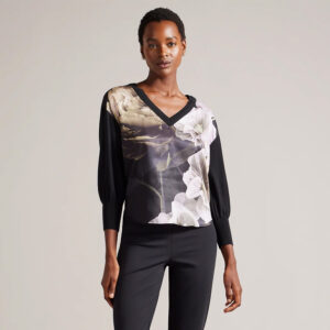 271353_BLK-mdl1 Hanalyy Μαύρη Φλοράλ Πλεκτή Μπλούζα TED BAKER