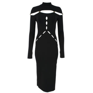 75HAOM50-CM29H_899-00 Μαύρο Φόρεμα Με Κουμπιά Και Ανοίγματα versace