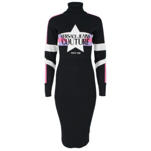 75HAOM51-CM30H_899-00 Μακρύ Μαύρο Πλεκτό Φόρεμα Με Logo versace