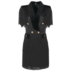 AB49737E2_110-00 Μαύρο Ζακάρ Φόρεμα Με Κρόσσια ELISABETTA FRANCHI