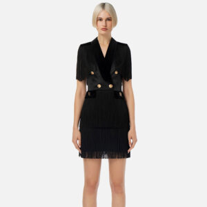 AB49737E2_110-mdl1 Μαύρο Ζακάρ Φόρεμα Με Κρόσσια ELISABETTA FRANCHI