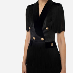 AB49737E2_110-mdl2 Μαύρο Ζακάρ Φόρεμα Με Κρόσσια ELISABETTA FRANCHI