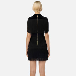 AB49737E2_110-mdl3 Μαύρο Ζακάρ Φόρεμα Με Κρόσσια ELISABETTA FRANCHI