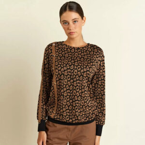 077.10.01.082_BRW-mdl1 Καφέ Μπλούζα Με Animal Print forel
