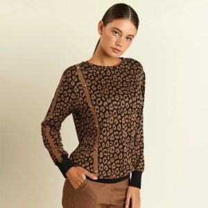 077.10.01.082_BRW-mdl2 Καφέ Μπλούζα Με Animal Print forel