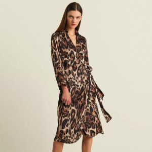 077.50.01.085_BRW-mdl1 Σατέν Κρουαζέ Φόρεμα Με Animal Print forel