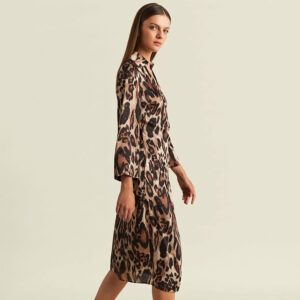 077.50.01.085_BRW-mdl2 Σατέν Κρουαζέ Φόρεμα Με Animal Print forel