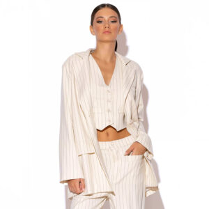 2317004_BEJ-mdl2 Lucia Μπεζ Ριγέ Σακάκι Oversize GOLD GLOW