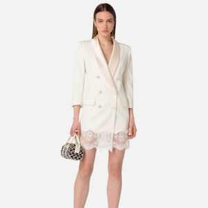 AB44137E2_193-mdl1 Λευκό Φόρεμα-Σακάκι Με Δαντέλα ELISABETTA FRANCHI