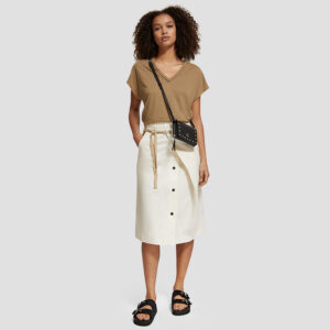 177324_6869 & 177338_6643-mdl1 Άσπρη Midi Κουαζέ Φούστα maison scotch and soda Χακί T-Shirt Με V
