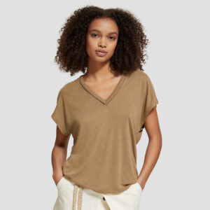 177324_6869-mdl2 maison scotch and soda Χακί T-Shirt Με V