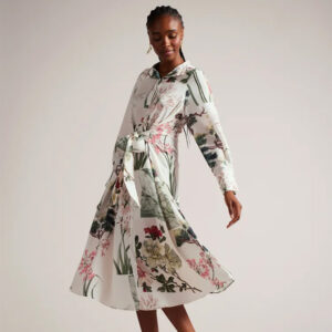 272770_WHT-mdl1 Ttayla Άσπρο Midi Φλοράλ Φόρεμα TED BAKER