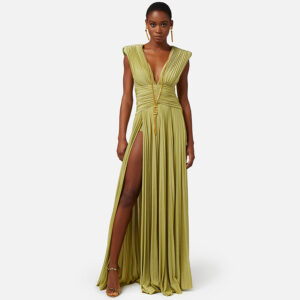 AB56341E2_105-mdl1 Λαχανί Λούρεξ Αμπιγέ Maxi Φόρεμα ELISABETTA FRANCHI