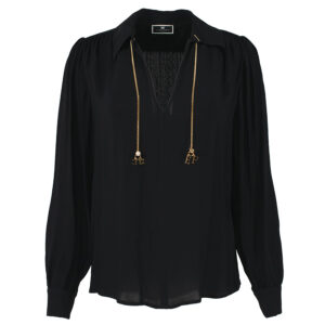 CAT3041E2_110-00 Μαύρη Μπλούζα Με Διακοσμημένο Λαιμό ELISABETTA FRANCHI