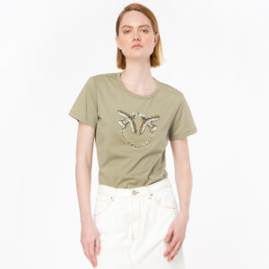 100535A1R7_U84-mdl1 Quentin Χακί T-Shirt Με Love Birds pinko