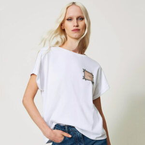 241TP2211_00001-mdl1 Άσπρο T-Shirt Με Logo TWINSET