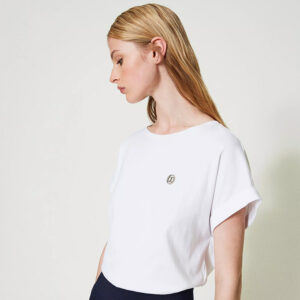 241TP2215_00001-mdl1 Άσπρο T-Shirt Με Μεταλλικό Logo TWINSET