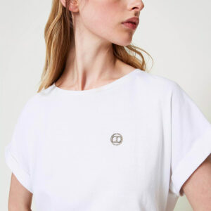 241TP2215_00001-mdl2 Άσπρο T-Shirt Με Μεταλλικό Logo TWINSET