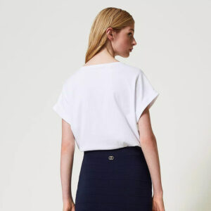 241TP2215_00001-mdl3 Άσπρο T-Shirt Με Μεταλλικό Logo TWINSET