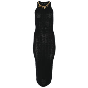 AM65B41E2_110-00 Μακρύ Μαύρο Πλεκτό Φόρεμα Με Κολιέ ELISABETTA FRANCHI