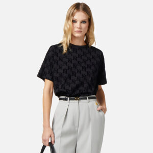 MA00641E2_110-mdl1 Μαύρο T-Shirt Με Βελουτέ Logo ELISABETTA FRANCHI