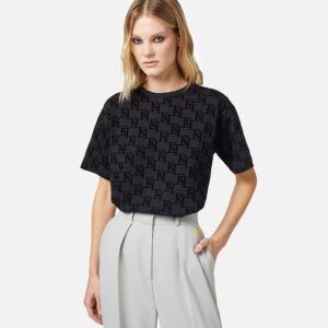 MA00641E2_110-mdl2 Μαύρο T-Shirt Με Βελουτέ Logo ELISABETTA FRANCHI