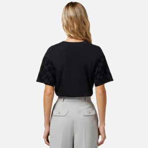 MA00641E2_110-mdl3 Μαύρο T-Shirt Με Βελουτέ Logo ELISABETTA FRANCHI
