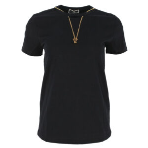 MA01741E2_110-00 Μαύρο T-Shirt Με Άνοιγμα Και Κολιέ ELISABETTA FRANCHI