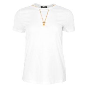 MA01741E2_270-00 Άσπρο T-Shirt Με Άνοιγμα Και Κολιέ ELISABETTA FRANCHI