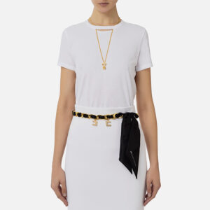 MA01741E2_270-mdl1 Άσπρο T-Shirt Με Άνοιγμα Και Κολιέ ELISABETTA FRANCHI