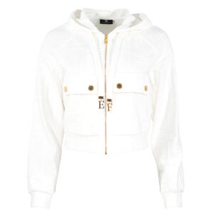 MD00541E2_360-00 Άσπρη Ανάγλυφη Ζακέτα Με Logo ELISABETTA FRANCHI