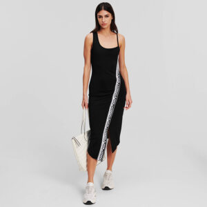 241W1352_999-mdl1 Μαύρο Midi Ασύμμετρο Φόρεμα Με Logo karl lagerfeld