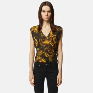 76HAFM20-CMN45_G89-mdl1 Μαύρη Εμπριμέ Πλεκτή Μπλούζα VERSACE JEANS COUTURE