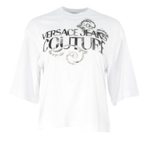 76HAHG01-CJ00G_003-00 Άσπρο T-Shirt Με Logo Νερομπογιά VERSACE JEANS COUTURE