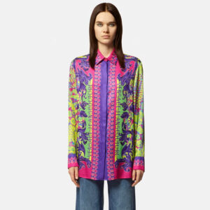 76HAL2P2-NS448_609-mdl1 Εμπριμέ Σατέν Πουκάμισο Με Logo VERSACE JEANS COUTURE