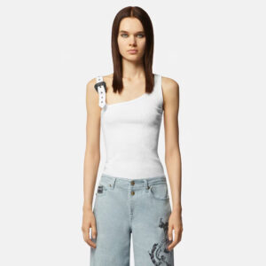 76HAM625-J0004_003-mdl1 Άσπρο Ριγωτό Τοπ Με Αγκράφα VERSACE JEANS COUTURE