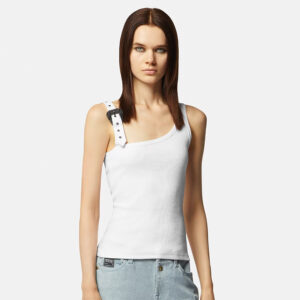 76HAM625-J0004_003-mdl2 Άσπρο Ριγωτό Τοπ Με Αγκράφα VERSACE JEANS COUTURE