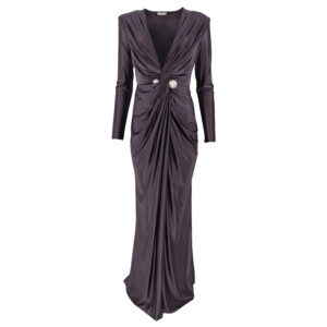 AB54737E2_200-00 Maxi Μωβ Σατέν Φόρεμα Με Κόμπο ELISABETTA FRANCHI