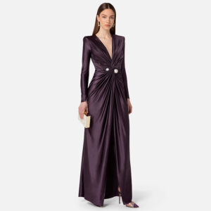 AB54737E2_200-mdl1 Maxi Μωβ Σατέν Φόρεμα Με Κόμπο ELISABETTA FRANCHI