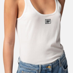 TK20B42E2_360-mdl2 Άσπρο Πλεκτό Τοπ Με Logo ELISABETTA FRANCHI