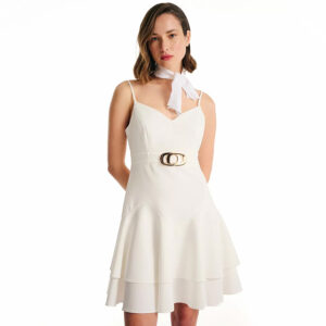 078.50.01.167_WHT-mdl1 Mini Άσπρο Φόρεμα Με Βολάν FOREL