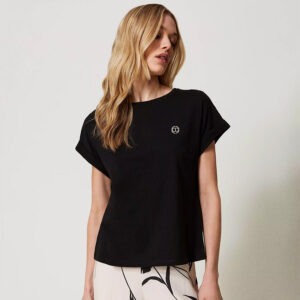 241TP2215_00006-mdl1 Μαύρο T-Shirt Με Μεταλλικό Logo twinset