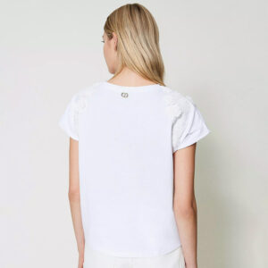 241TT2270_00001-mdl3 Άσπρο T-Shirt Με Δαντέλα Στα Μανίκια TWINSET